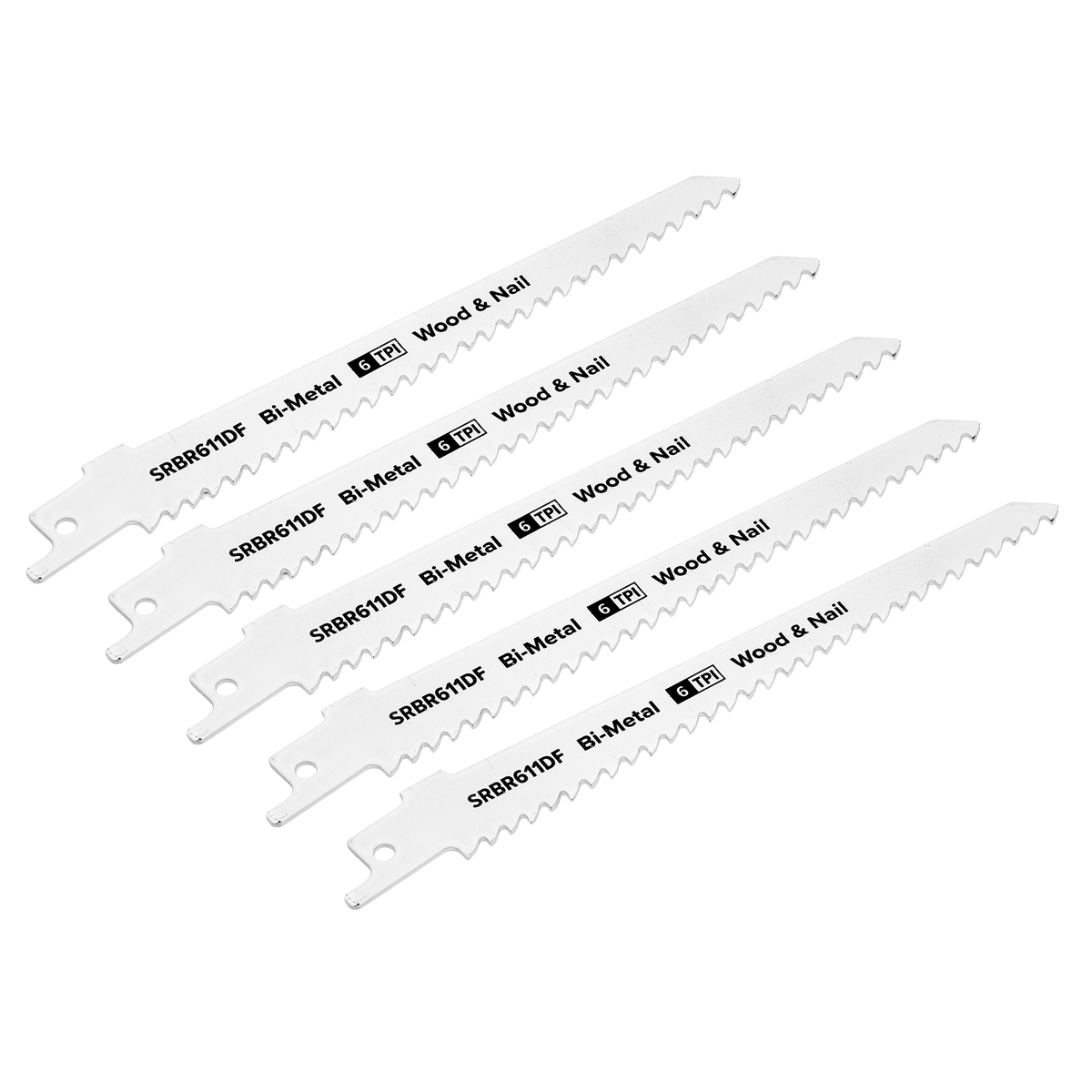Sealey SRBR611DF 150mm 6tpi Reciprocating Saw Blade Wood & Nail - Pack of 5