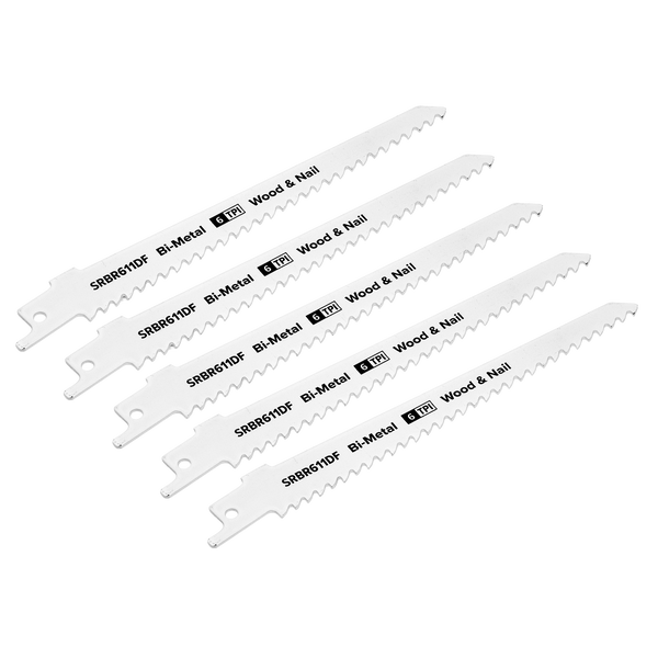 Sealey SRBR611DF 150mm 6tpi Reciprocating Saw Blade Wood & Nail - Pack of 5
