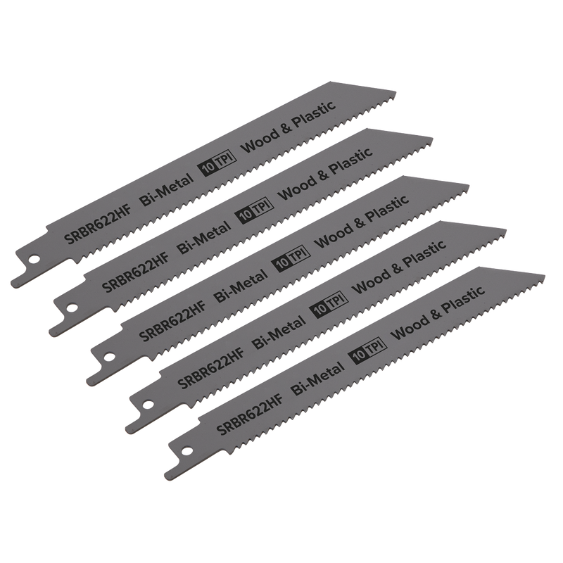 Sealey SRBR622HF 150mm 10tpi Reciprocating Saw Blade Wood & Plastics - Pack of 5