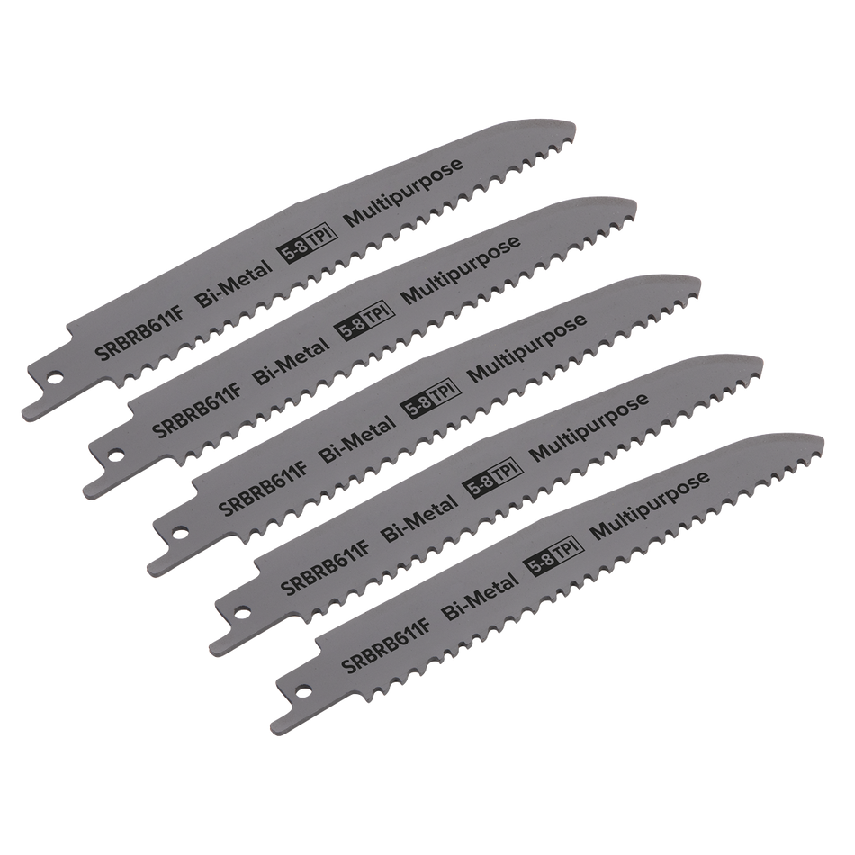 Sealey SRBRB611F 150mm 5-8tpi Reciprocating Saw Blade Multipurpose - Pack of 5