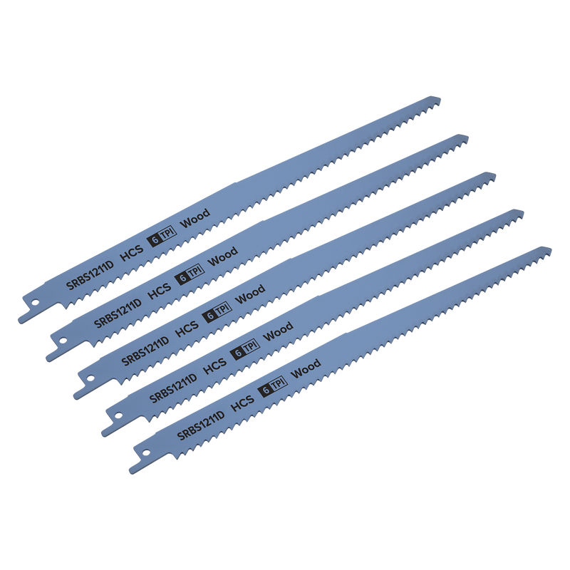 Sealey SRBS1211D 250mm 6tpi Reciprocating Saw Blade Clean Wood - Pack of 5