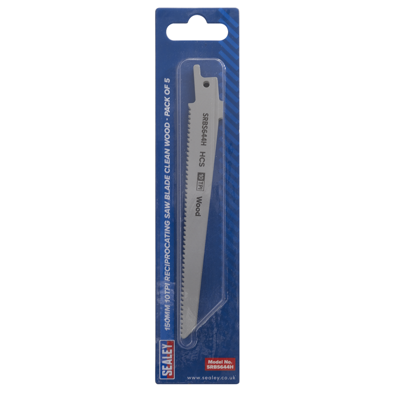 Sealey SRBS644H 150mm 10tpi Reciprocating Saw Blade Clean Wood - Pack of 5