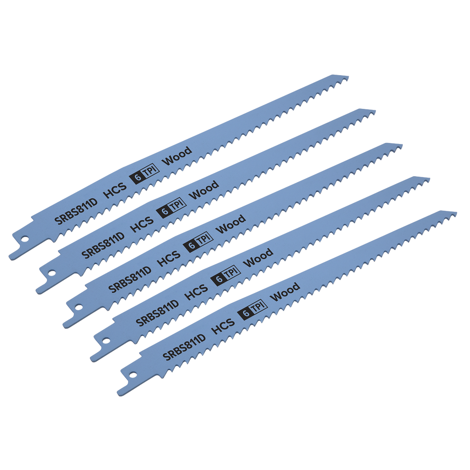 Sealey SRBS811D 200mm 6tpi Reciprocating Saw Blade Clean Wood - Pack of 5