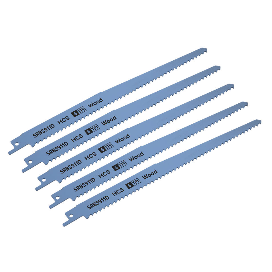Sealey SRBS911D 230mm 6tpi Reciprocating Saw Blade Clean Wood - Pack of 5