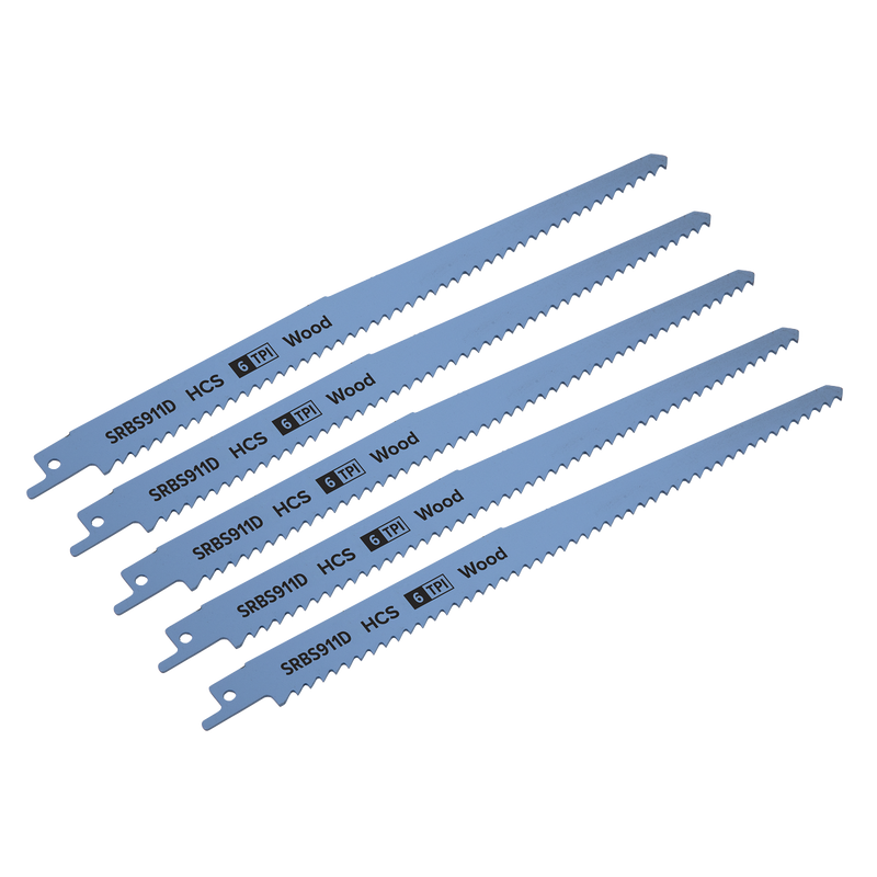 Sealey SRBS911D 230mm 6tpi Reciprocating Saw Blade Clean Wood - Pack of 5