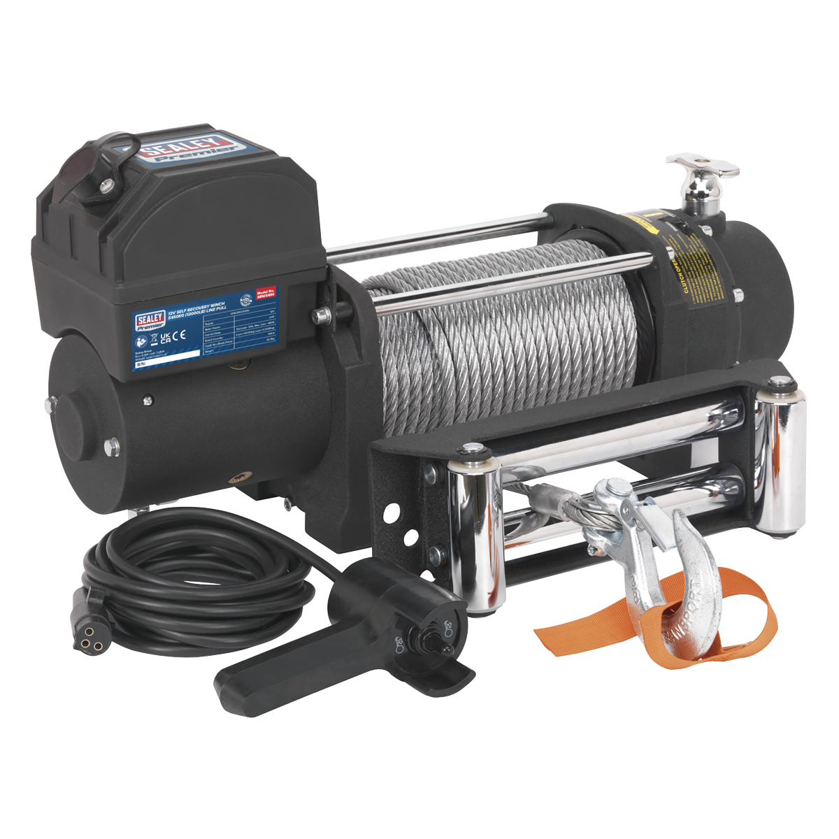 Sealey SRW5450 12V Self-Recovery Winch 5450kg (12000lb) Line Pull