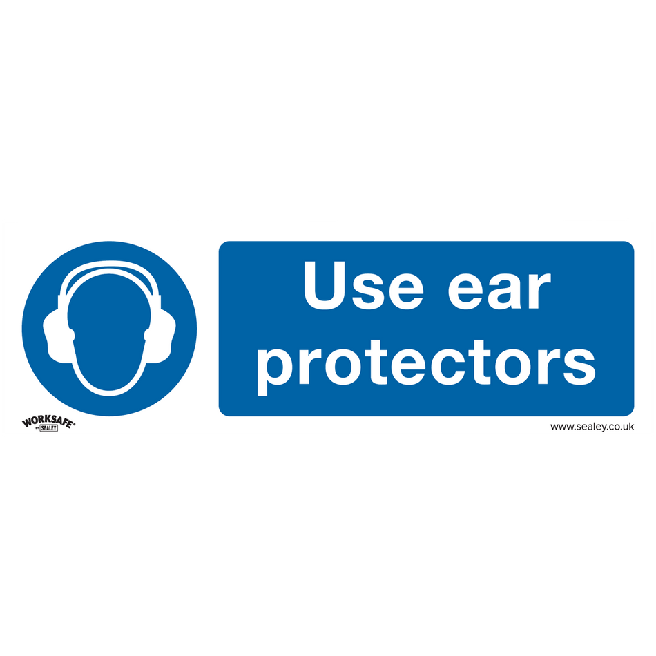 Sealey SS10P10 Use Ear Protectors - Mandatory Safety Sign - Rigid Plastic - Pack of 10