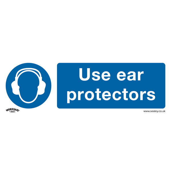 Sealey SS10P10 Use Ear Protectors - Mandatory Safety Sign - Rigid Plastic - Pack of 10