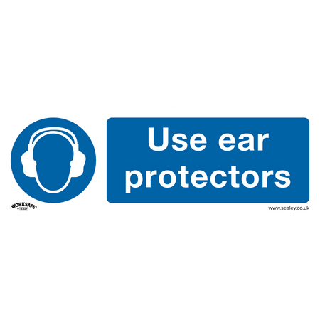 Sealey SS10V10 Use Ear Protectors - Mandatory Safety Sign - Self-Adhesive Vinyl - Pack of 10
