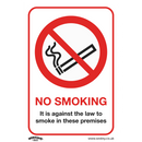 Sealey SS12V1 No Smoking (On Premises) - Prohibition Safety Sign - Self-Adhesive Vinyl