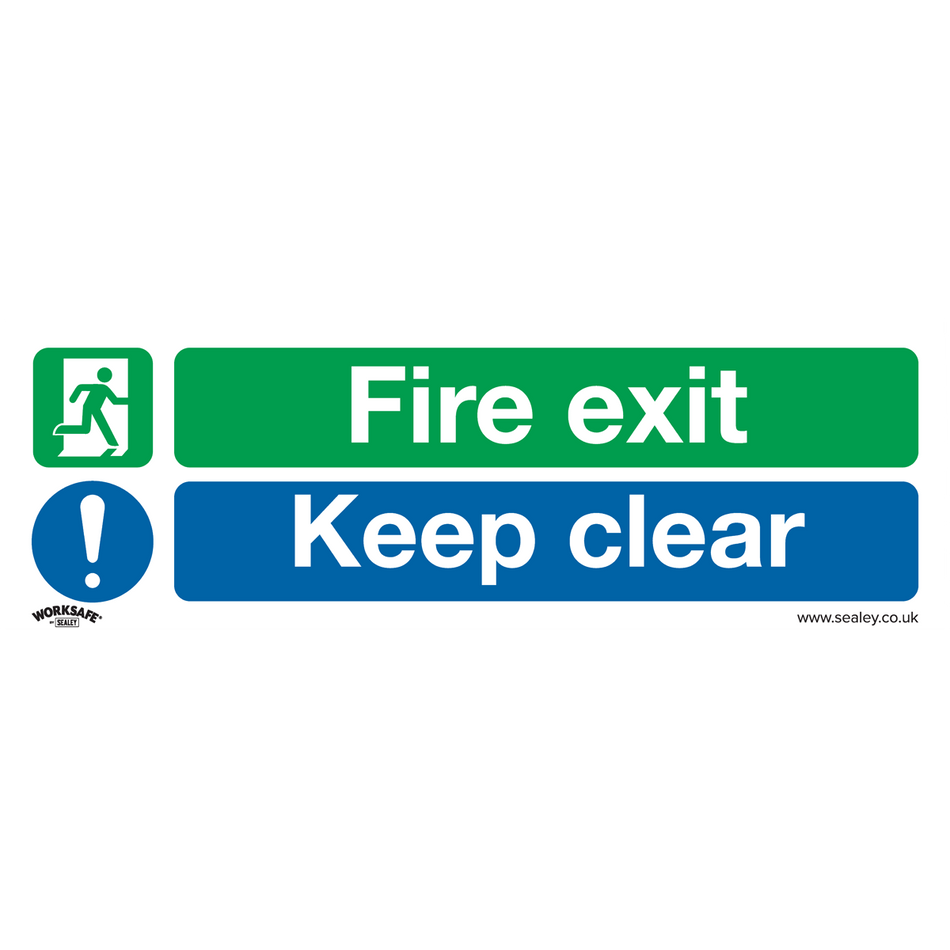 Sealey SS18P10 Fire Exit Keep Clear - Safe Conditions Safety Sign - Rigid Plastic - Pack of 10