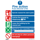 Sealey SS20P1 Fire Action Without Lift - Safe Conditions Safety Sign - Rigid Plastic
