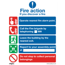 Sealey SS20V10 Fire Action Without Lift - Safe Conditions Safety Sign - Self-Adhesive Vinyl - Pack of 10