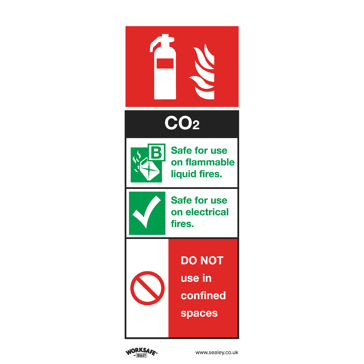 Sealey SS21V10 CO2 Fire Extinguisher - Safe Conditions Safety Sign - Self-Adhesive Vinyl - Pack of 10