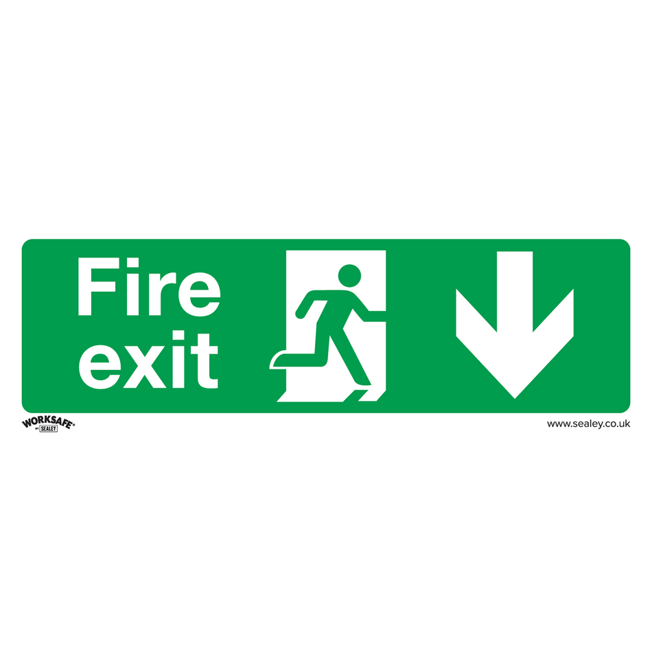 Sealey SS22V1 Fire Exit (Down) - Safe Conditions Safety Sign - Self-Adhesive Vinyl