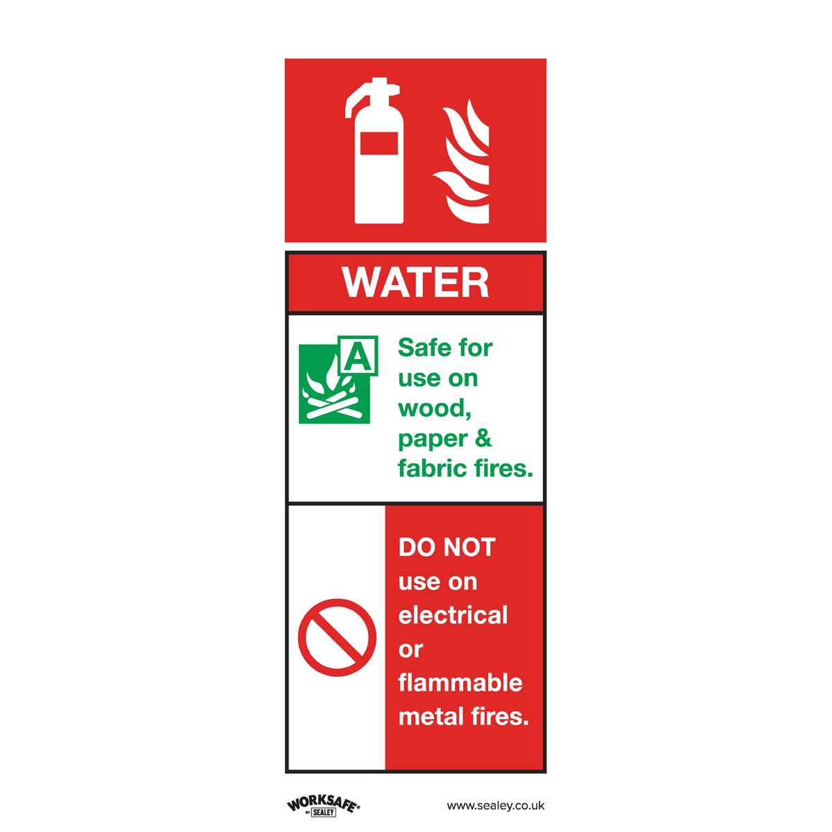 Sealey SS27V10 Water Fire Extinguisher - Safe Conditions Safety Sign - Self-Adhesive Vinyl - Pack of 10