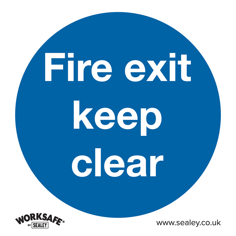 Sealey SS2V10 Fire Exit Keep Clear - Mandatory Safety Sign - Self-Adhesive Vinyl - Pack of 10