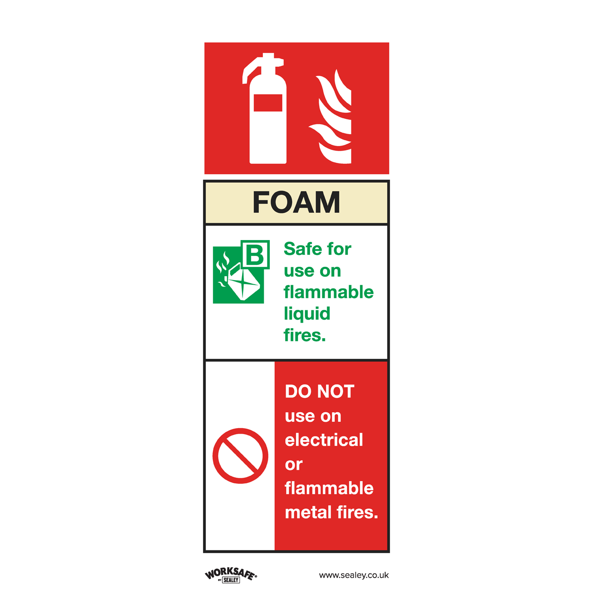 Sealey SS30V10 Foam Fire Extinguisher - Safe Conditions Safety Sign - Self-Adhesive Vinyl - Pack of 10