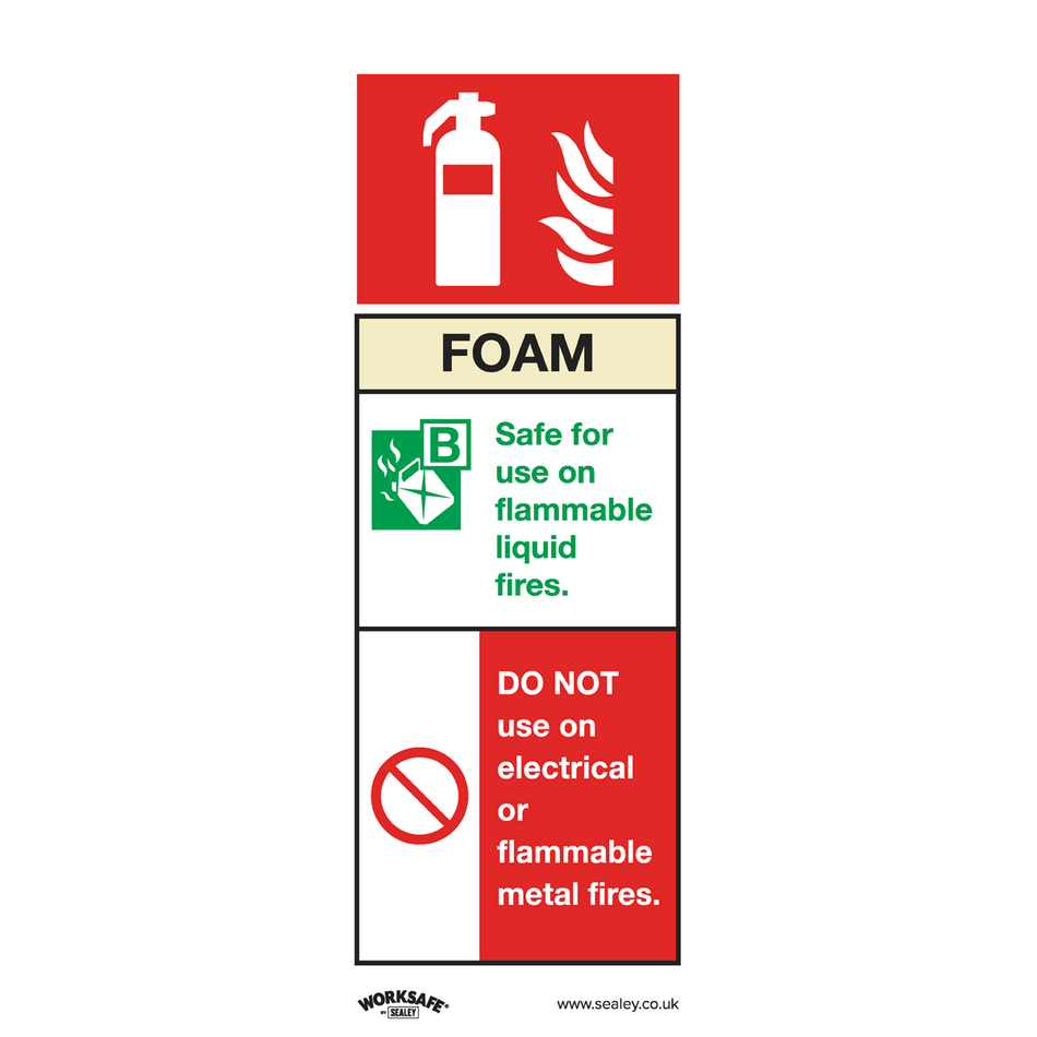 Sealey SS30V10 Foam Fire Extinguisher - Safe Conditions Safety Sign - Self-Adhesive Vinyl - Pack of 10