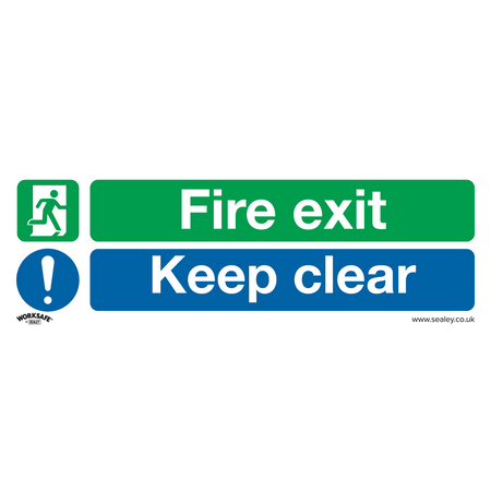 Sealey SS32P10 Fire Exit Keep Clear (Large) - Safe Conditions Safety Sign - Rigid Plastic - Pack of 10