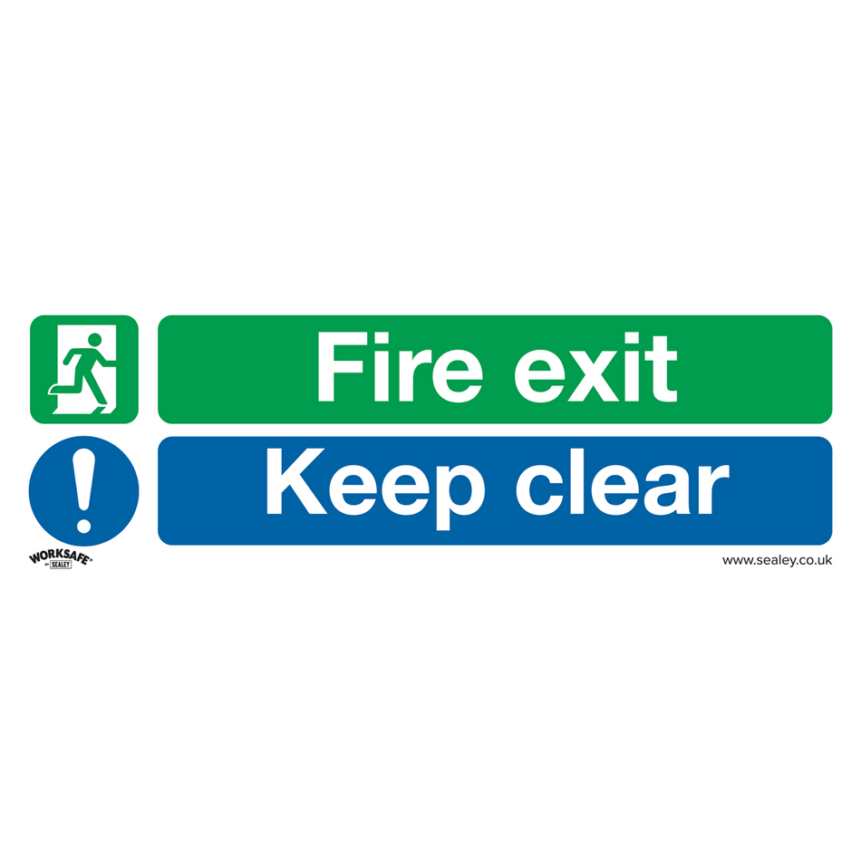 Sealey SS32P10 Fire Exit Keep Clear (Large) - Safe Conditions Safety Sign - Rigid Plastic - Pack of 10
