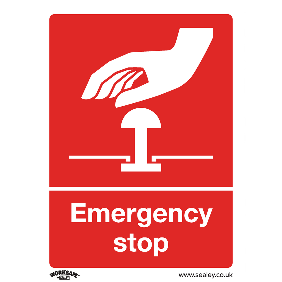 Sealey SS35V10 Emergency Stop - Safe Conditions Safety Sign - Self-Adhesive Vinyl - Pack of 10