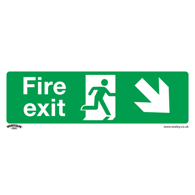 Sealey SS36P10 Fire Exit (Down Right) - Safe Conditions Safety Sign - Rigid Plastic - Pack of 10