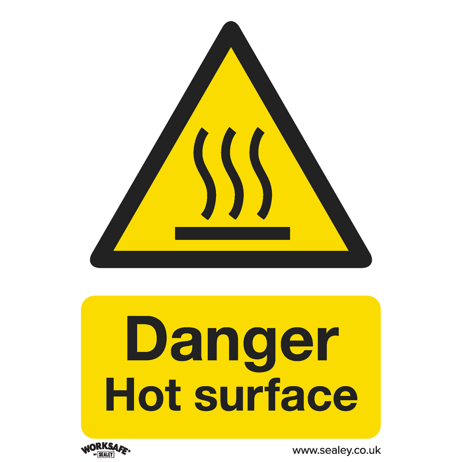 Sealey SS42P10 Danger Hot Surface - Warning Safety Sign - Rigid Plastic - Pack of 10
