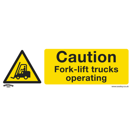 Sealey SS44P10 Caution Fork-Lift Trucks - Warning Safety Sign - Rigid Plastic - Pack of 10