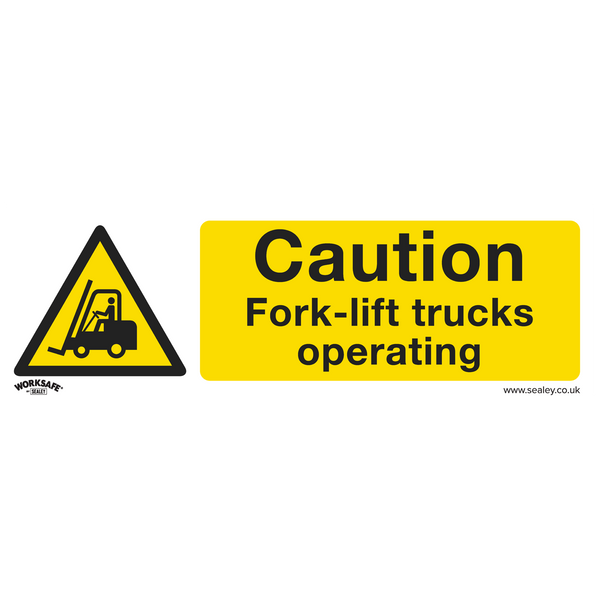 Sealey SS44P10 Caution Fork-Lift Trucks - Warning Safety Sign - Rigid Plastic - Pack of 10