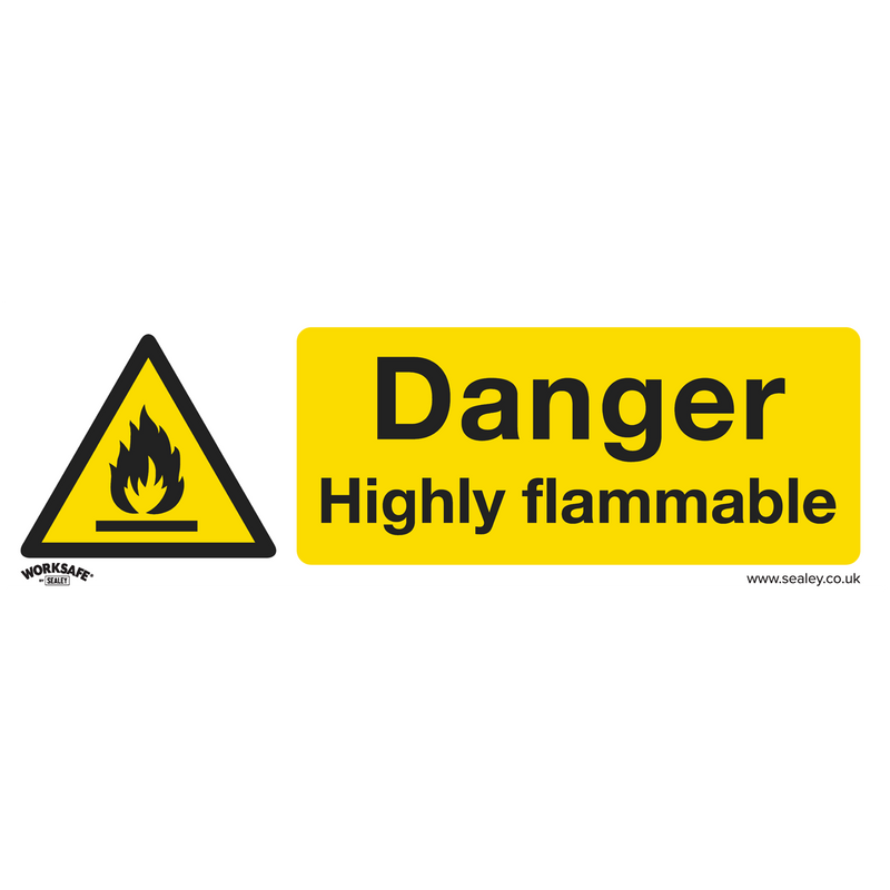 Sealey SS45P1 Danger Highly Flammable - Warning Safety Sign - Rigid Plastic