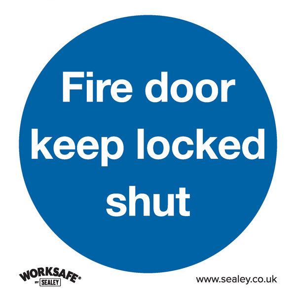 Sealey SS4P10 Fire Door Keep Locked Shut - Mandatory Safety Sign - Rigid Plastic - Pack of 10