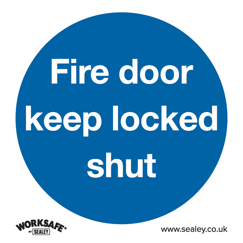 Sealey SS4V10 Fire Door Keep Locked Shut - Mandatory Safety Sign - Self-Adhesive Vinyl - Pack of 10