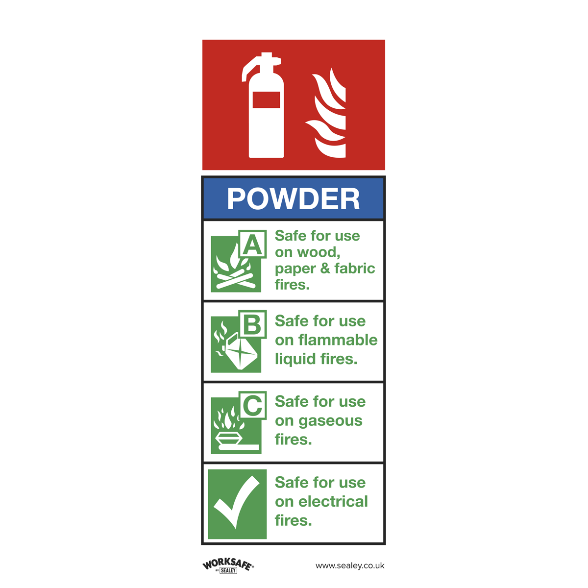 Sealey SS52P1 Powder Fire Extinguisher - Safe Conditions Safety Sign - Rigid Plastic