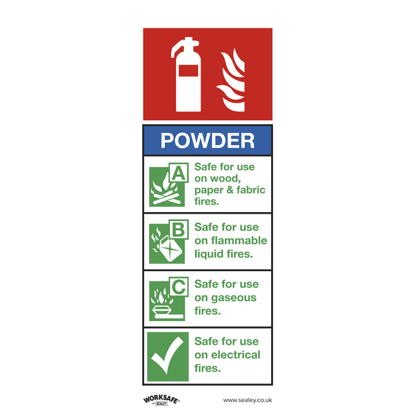 Sealey SS52V10 Powder Fire Extinguisher - Safe Conditions Safety Sign - Self-Adhesive Vinyl -Pack of 10