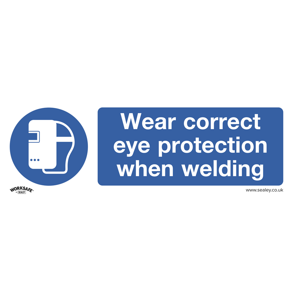 Sealey SS54V10 Wear Eye Protection When Welding Mandatory Safety Sign - Self-Adhesive Vinyl  - Pack of 10