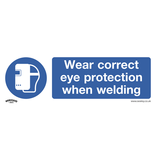 Sealey SS54V10 Wear Eye Protection When Welding Mandatory Safety Sign - Self-Adhesive Vinyl  - Pack of 10