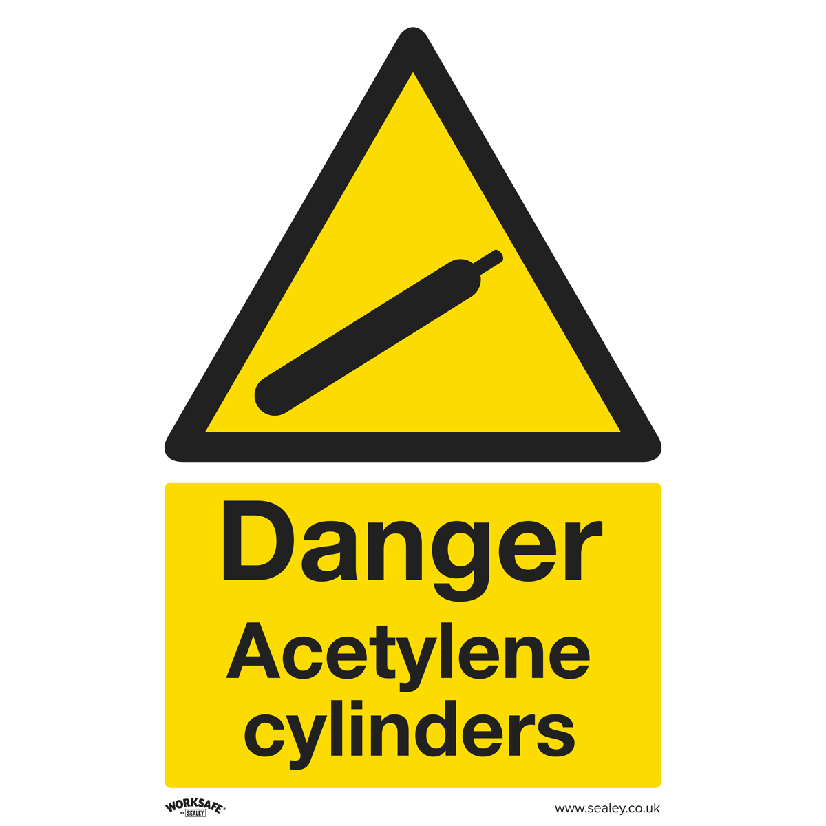 Sealey SS63P10 Danger Acetylene Cylinders - Warning Safety Sign - Rigid Plastic - Pack of 10