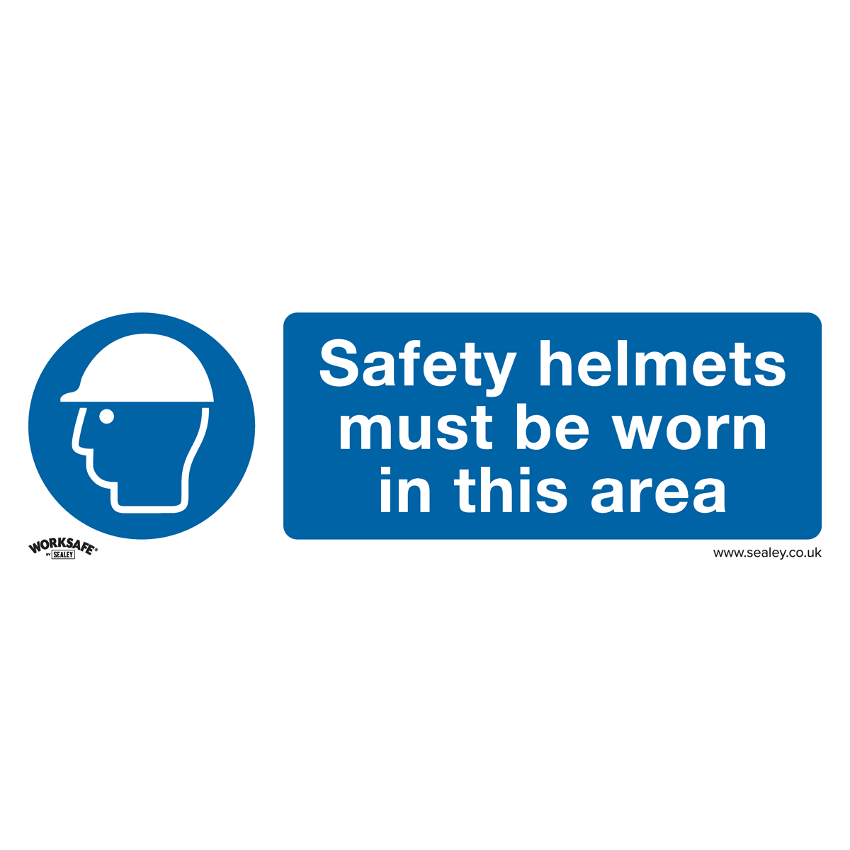 Sealey SS8P10 Safety Helmets Must Be Worn In This Area - Mandatory Safety Sign - Rigid Plastic - Pack of 10