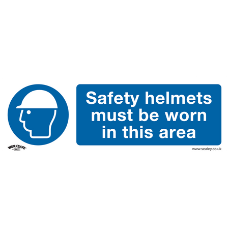 Sealey SS8P10 Safety Helmets Must Be Worn In This Area - Mandatory Safety Sign - Rigid Plastic - Pack of 10
