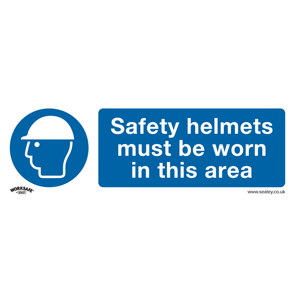 Sealey SS8P10 Safety Helmets Must Be Worn In This Area - Mandatory Safety Sign - Rigid Plastic - Pack of 10