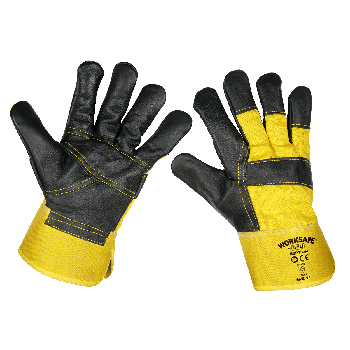 Sealey SSP13 Rigger's Gloves Hide Palm - Pair