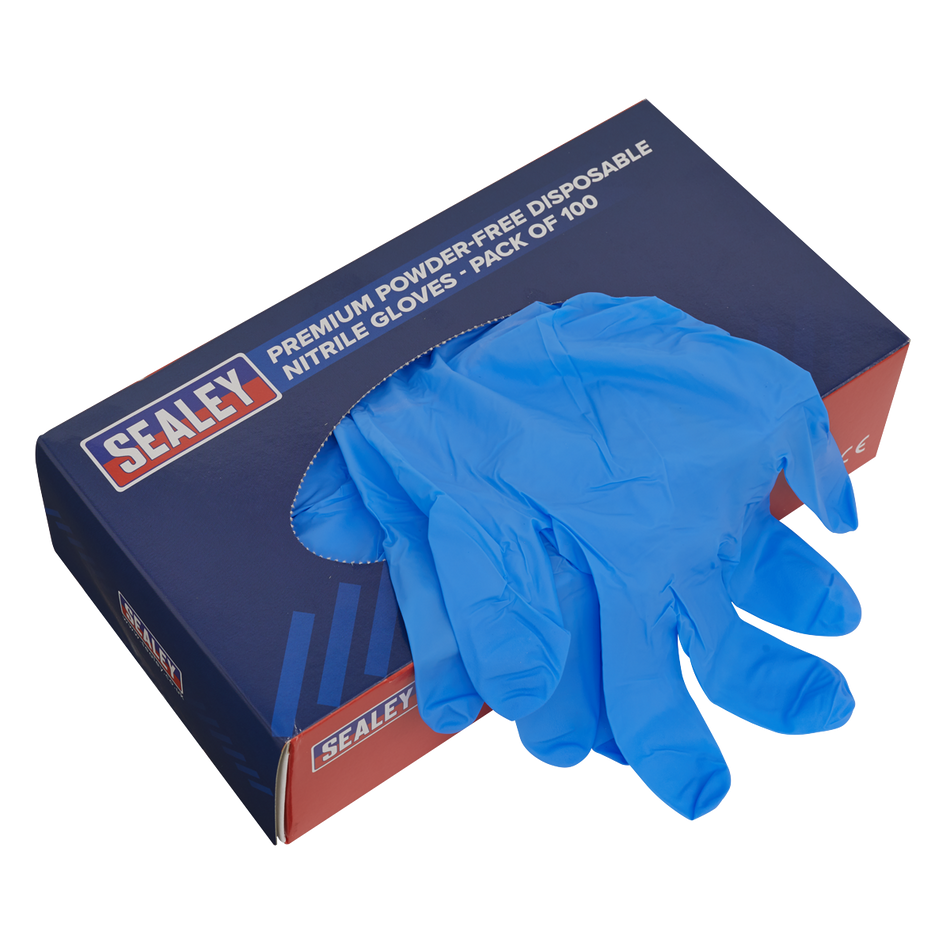 Sealey SSP55L Premium Powder-Free Disposable Nitrile Gloves - Large - Pack of 100