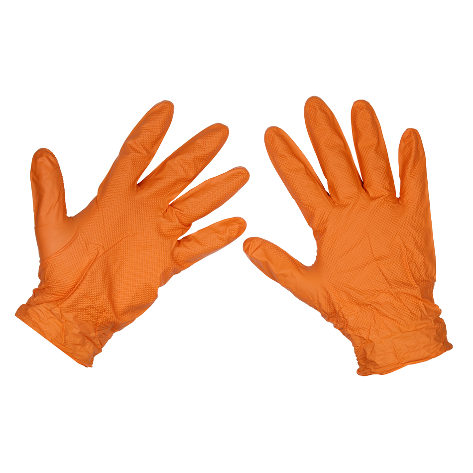 Sealey SSP56L Orange Diamond Grip Extra-Thick Nitrile Powder-Free Gloves Large - Pack of 50