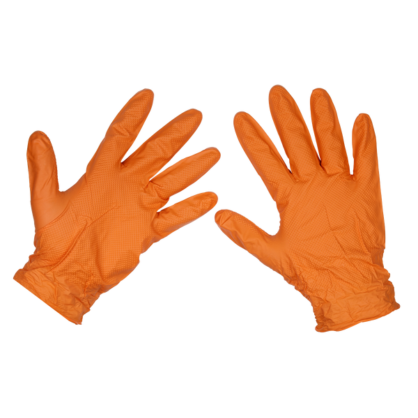 Sealey SSP56L Orange Diamond Grip Extra-Thick Nitrile Powder-Free Gloves Large - Pack of 50