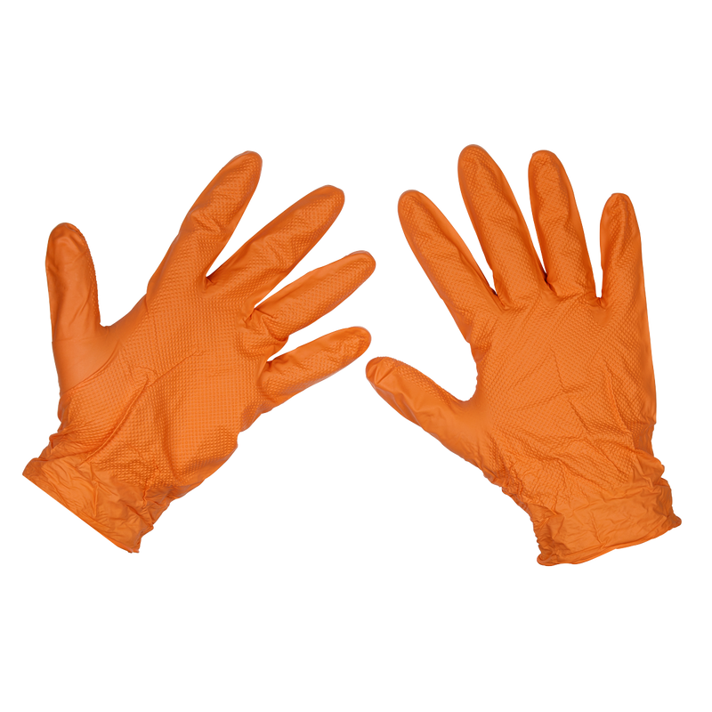 Sealey SSP56XL Orange Diamond Grip Extra-Thick Nitrile Powder-Free Gloves X-Large - Pack of 50