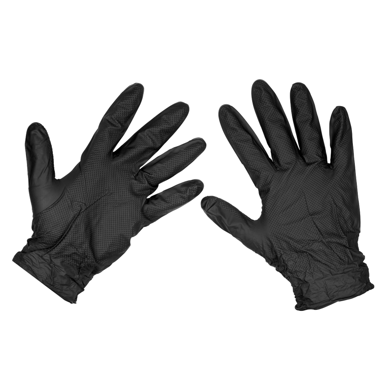 Sealey SSP57L Black Diamond Grip Extra-Thick Nitrile Powder-Free Gloves Large - Pack of 50