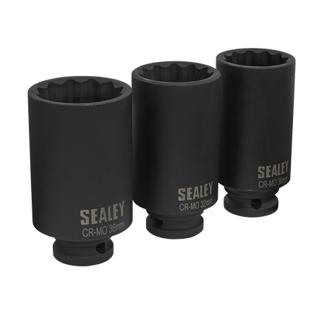 Sealey SX051 3pc 1/2"Sq Drive 12-point Impact Hub Nut Socket Set