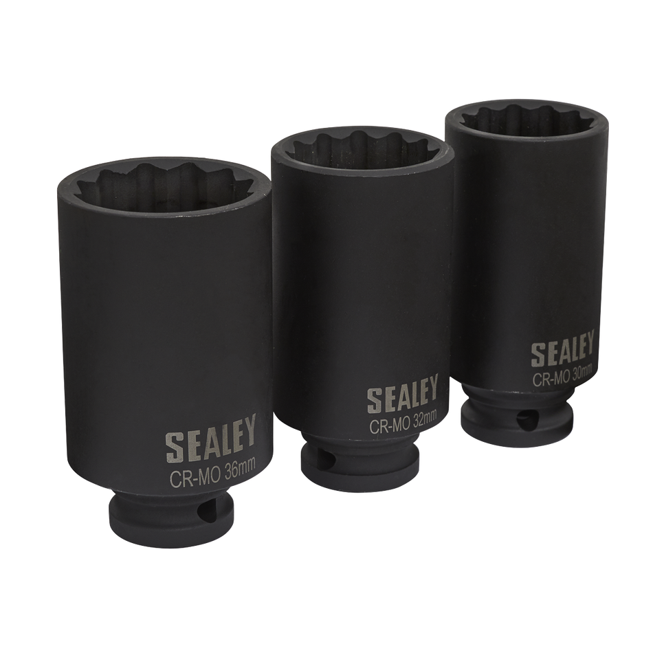 Sealey SX051 3pc 1/2"Sq Drive 12-point Impact Hub Nut Socket Set