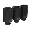 Sealey SX051 3pc 1/2"Sq Drive 12-point Impact Hub Nut Socket Set